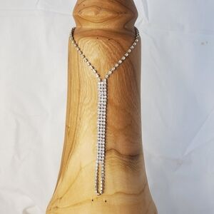 Vintage rhinestone choker long dangle necklace